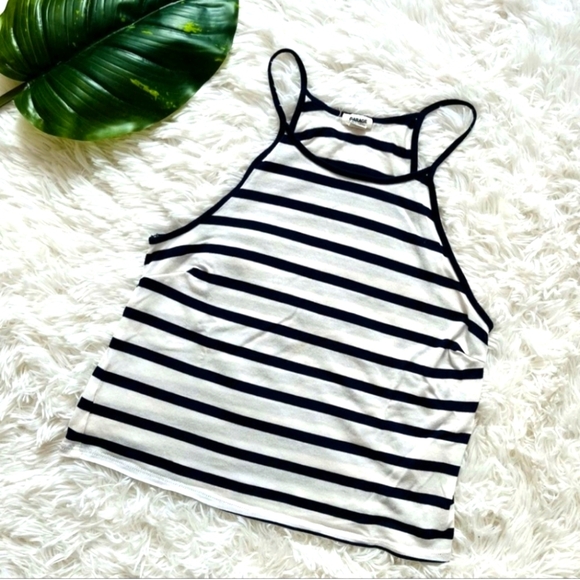 GARAGE | Navy Blue & White Striped Halter Tank Top - Picture 1 of 4